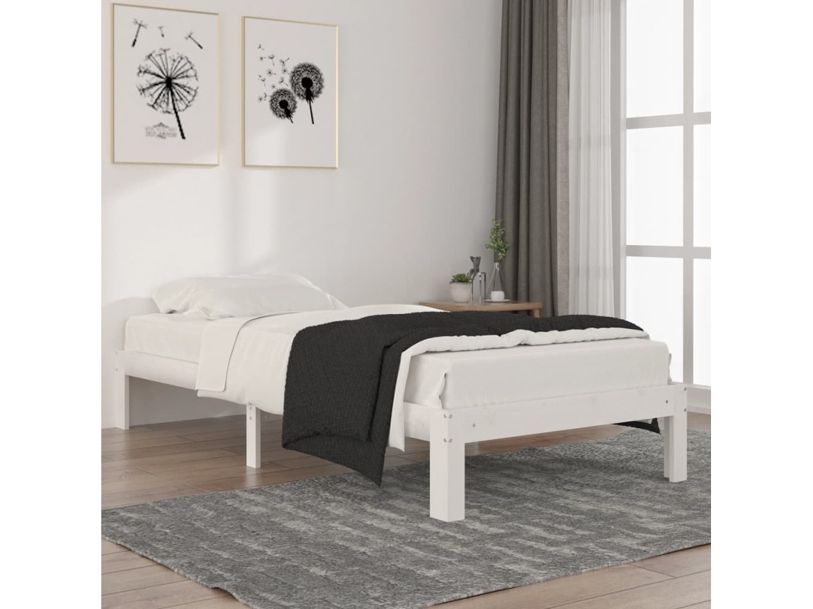 Vidaxl Estrutura De Cama 90x200 Cm Pinho Maciço Branco