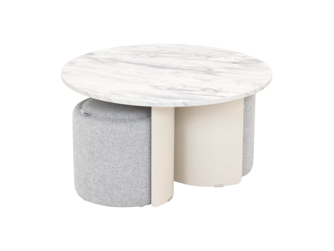 Mesa de Café/centro Meera, 2 Assentos, Melamina, Efeito Mármore, Estrutura Creme MOG CASA