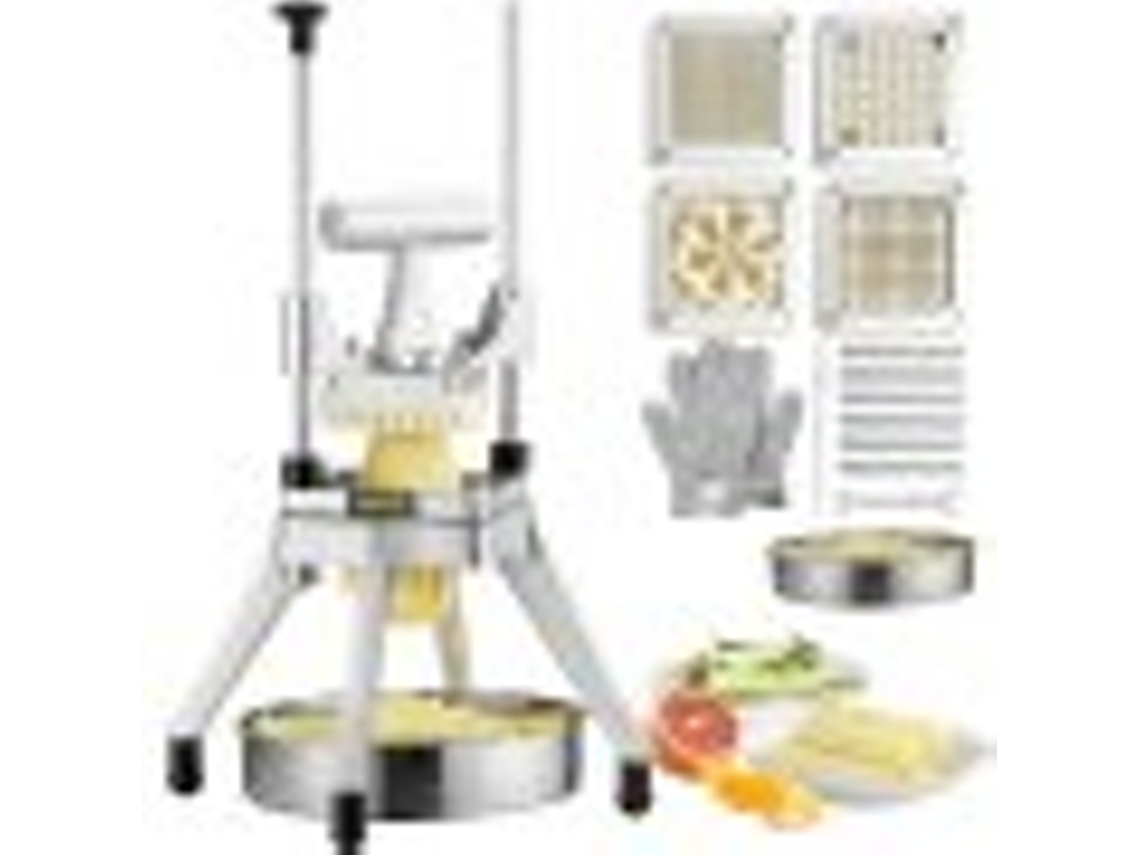 Fatiador de frutas vegetais fatiador de aço inoxidável de 4 folhas de batata doce e batatas fritas 1/4 3/8 1/2 fatiador de 6 peças com bandeja vevor