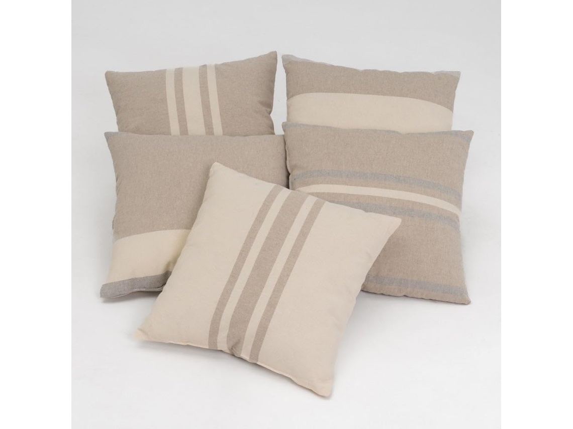 Conjunto De 5 Almofadas Com Riscas Bege E Castanho 45x45 Cm Com Enchimento