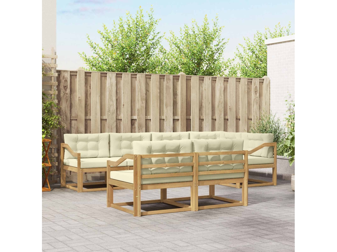 Vidaxl Conjunto De Sofás Para Exterior 6 Pcs Branco E Creme Poliéster