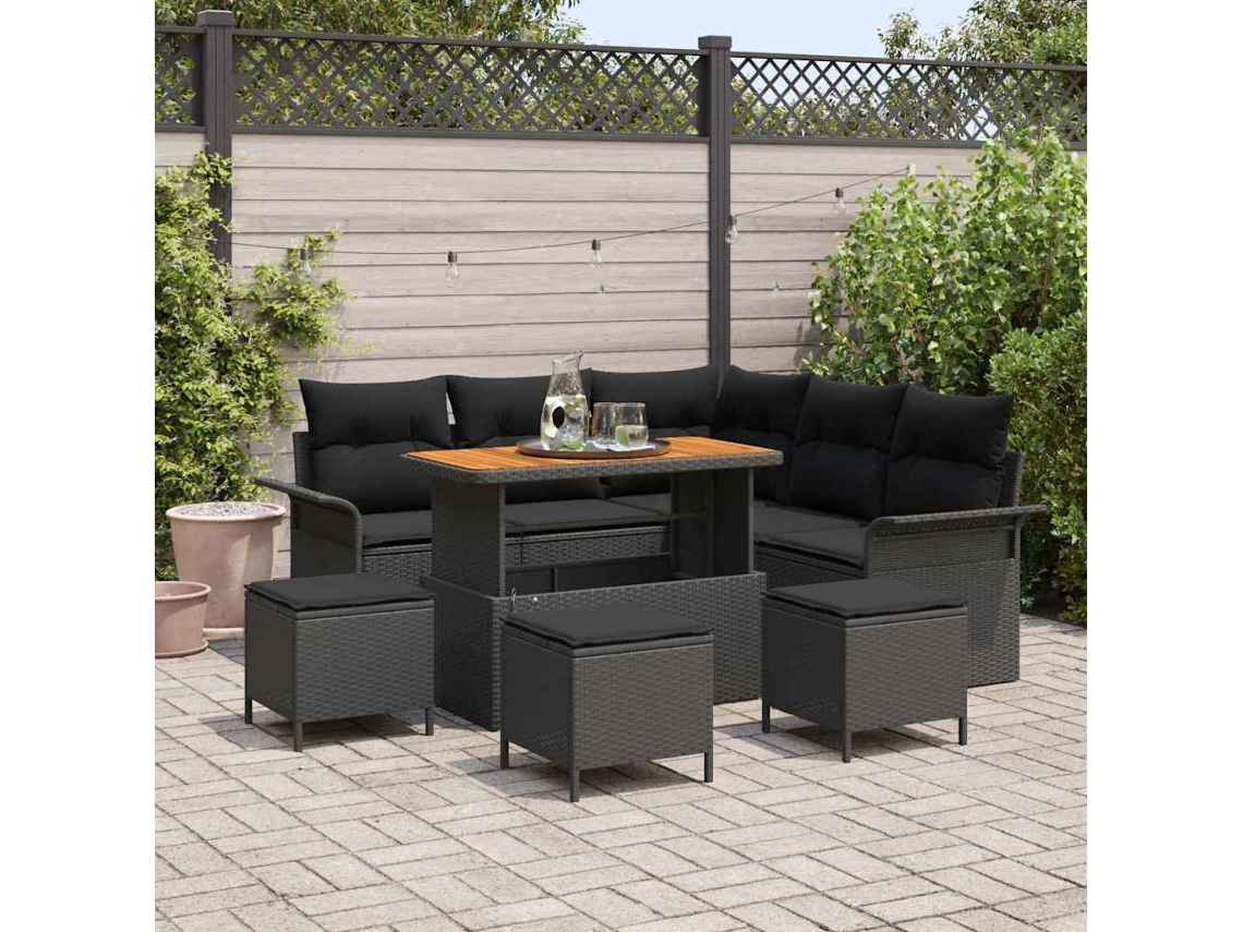 Vidaxl Conjunto De Sofá De Jardim 9 Unid. Preto Vime Pe