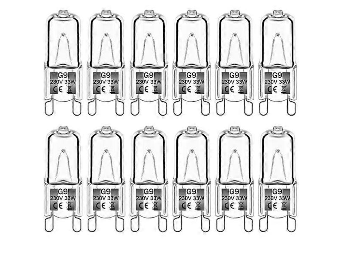 Rebe 12 Pack de Lâmpadas Halógenas G9 33w 230v 2800k Luz Branca Quente 380lm Regulável Sem Pisca Cápsula Clara Blanco