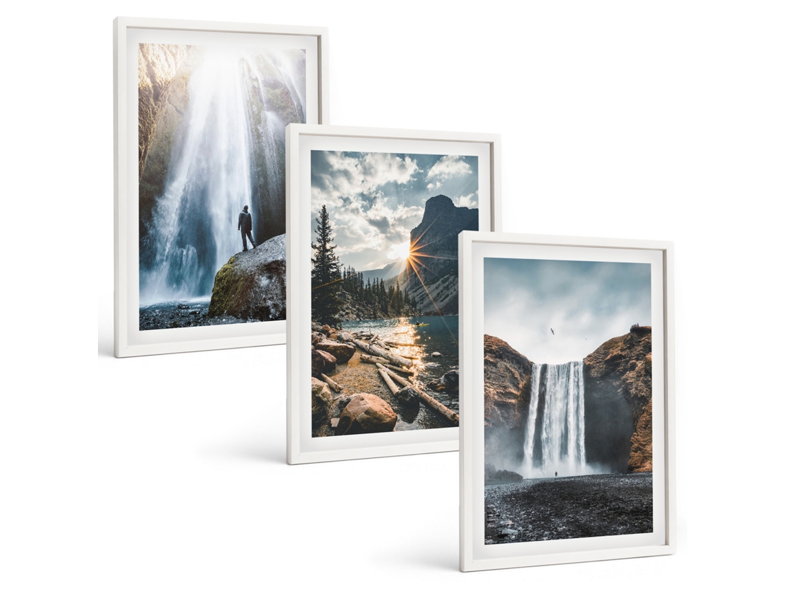 Quadros Decorativos Para Parede Cachoeiras, Montanhas, Paisagens, Natureza Moldura Branca Pinturas De Quarto Espelharte (3 Piezas De 40x60 Cm)