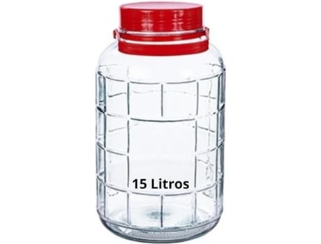 Frasco de Vidro com Alça de 15 Litros Garrafão Grande de Vidro de 15 Litros com Alça Vermelha Frasco de Vidro Grande MUNDOTARROS