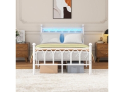Cama Metálica 120x200 - Cabeceira E Pés Vintage, Led, Usb, Arrumação, Sem Estrado - Branco
