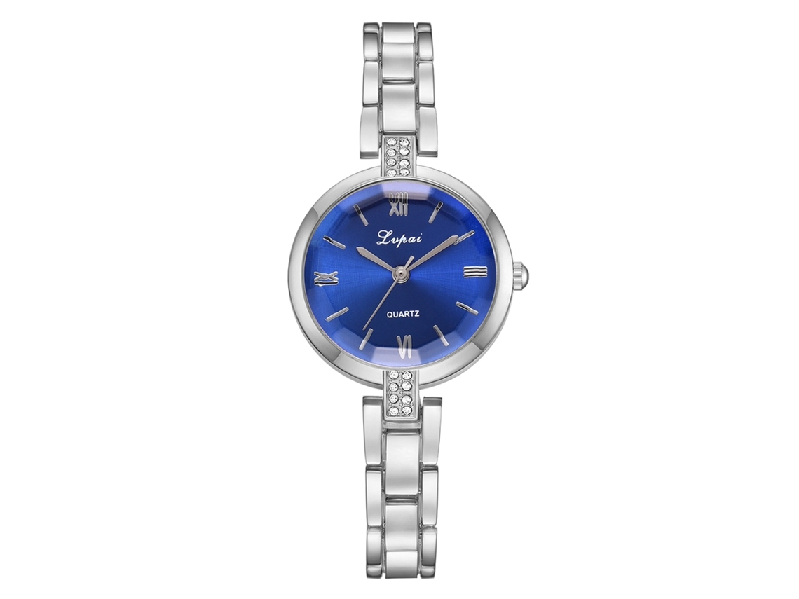 Relógio de Pulseira Feminino de Quartzo com Pulseira de Aço e Strass Dial Redondo (azul Prateado)