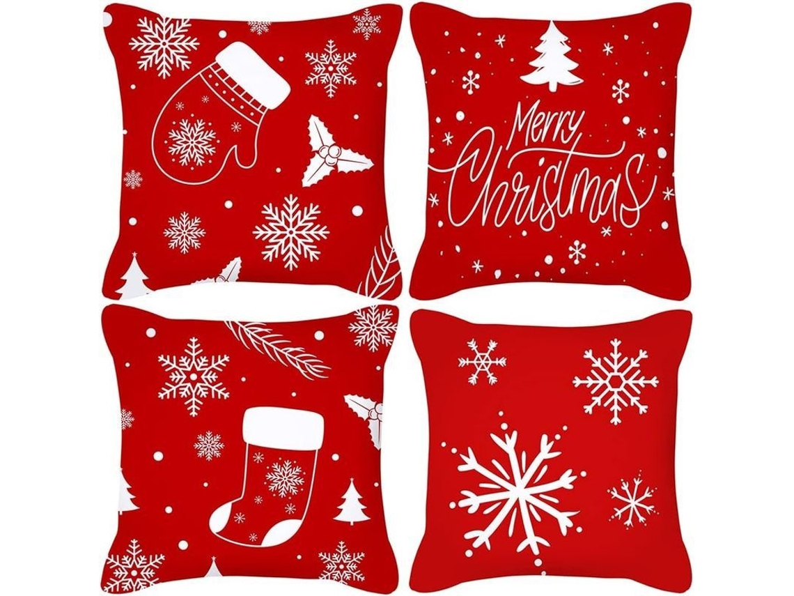 Conjunto De 4 Capas De Almofada Quadradas De Natal 45x45 Cm Estilo B