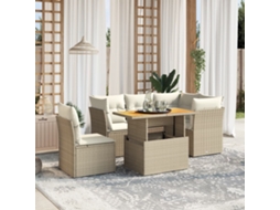 Vidaxl 5 Pcs Conjunto De Sofás P/ Jardim Com Almofadões Vime Pe Bege