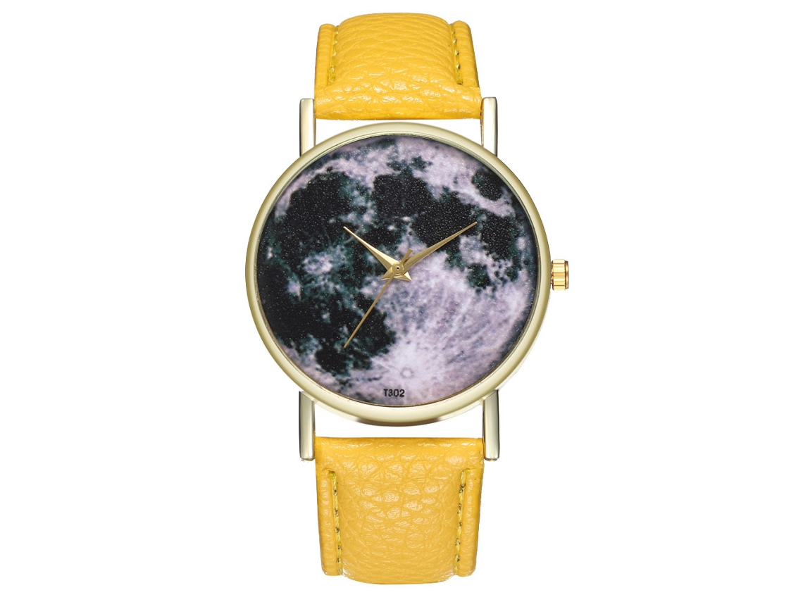 Reloj Casual Unisex Hombre Mujer Cuarzo Dial Redondo Correa De Cuero Pu Amarillo