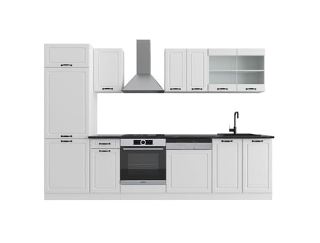 Cozinha R-Line, 300 cm sem bancada, Country branco/branco, Vicco