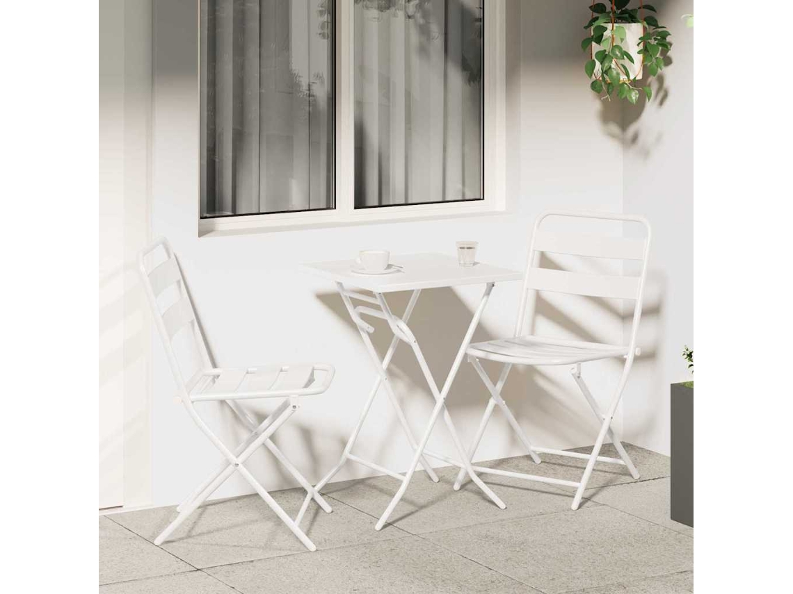 Vidaxl Conjunto Bistro De Jardim 3 Pcs Branco Aço