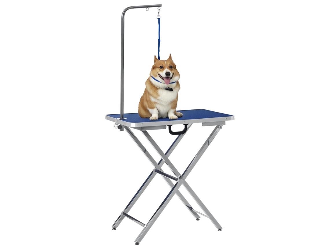 Mesa de Tosquia para Cães com Bancada Antiderrapante Alça e Braço com Altura Ajustável 72x45x74 81 Cm Azul Ge