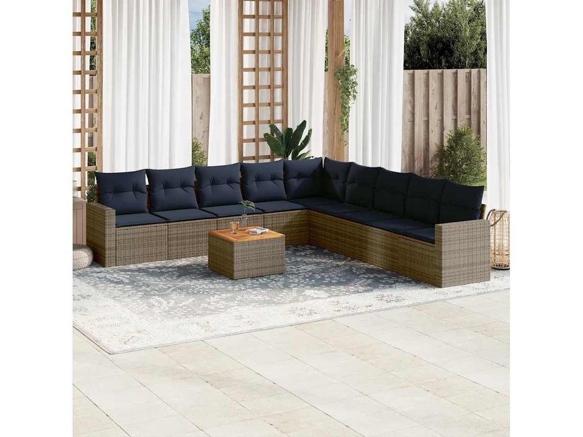 Vidaxl 10 Pcs Conjunto Sofás P/ Jardim C/ Almofadões Vime Pe Cinzento