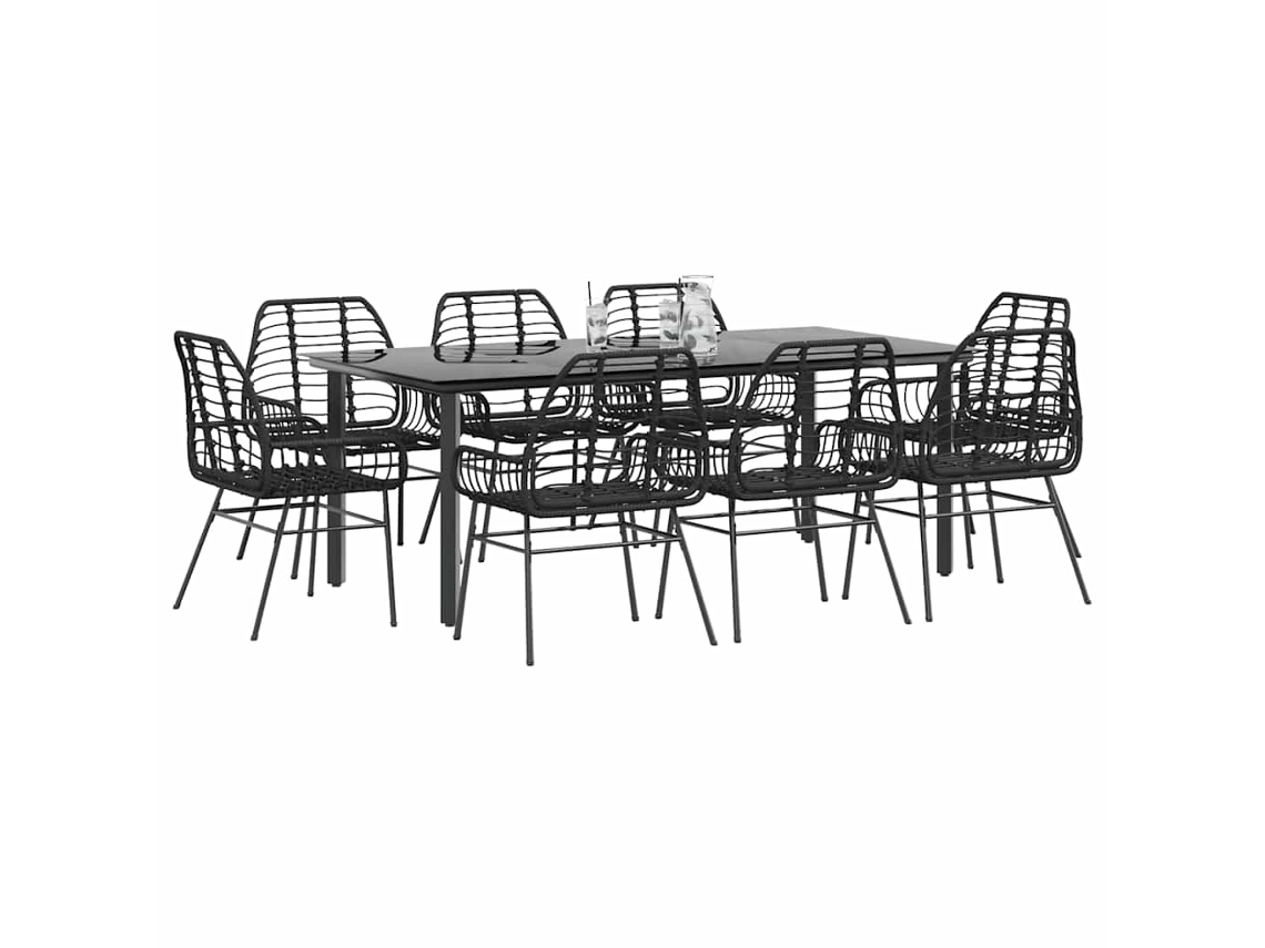 Vidaxl Conjunto De Jantar Jardim 9 Peças Vidro Vime Pe Preto