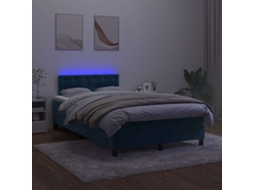 Vidaxl Cama Box Spring Colchão Led 120x190cm Couro Artif. Azul escuro