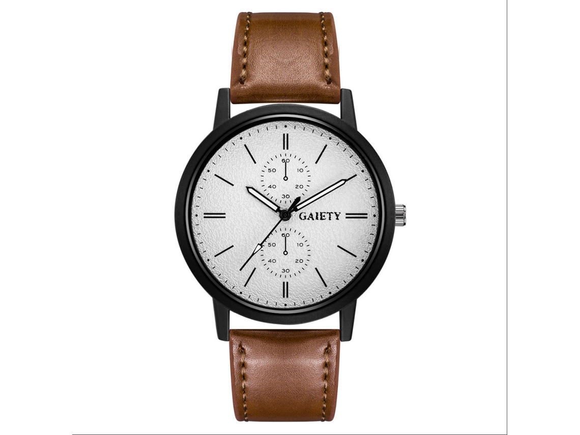 Reloj Hombre Gaiety Estilo Simple Correa Pu Dial Redondo Cuarzo Marrón Claro