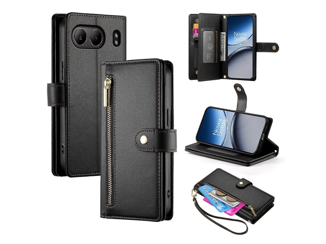 Compre Df-011 Para Oneplus Nord 4 Capa Com Zíper E Bolso Tipo Carteira Capa De Couro Com Alças Preta
