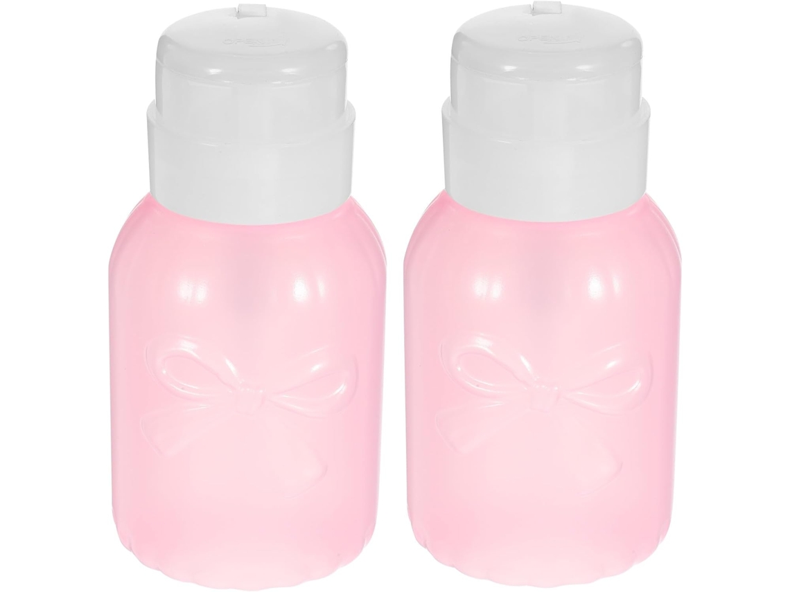 Conjunto de 2 garrafas recarregáveis de 250ml para líquidos, em plástico rosa.