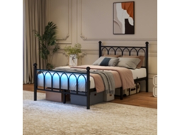 Cama Metal 120x200 Estilo Vintage Led Usb Ripas Aço Preta Industrial