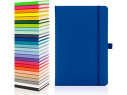 Caderno A5 com páginas pautadas, fita, marcadores de data e bolso para papel. Capa dura média. Para anotações. Papel sustentável Slowmoose (azul).