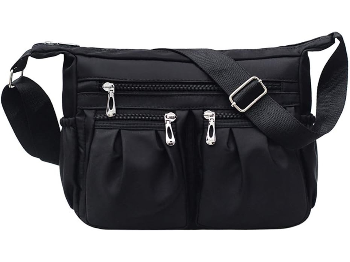 Bolsa Feminina Casual Preta De Poliéster Com Vários Compartimentos E Alça De Ombro Ajustável.