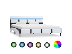 Estrutura De Cama Com Led 160x200 Cm Couro Artificial Branco