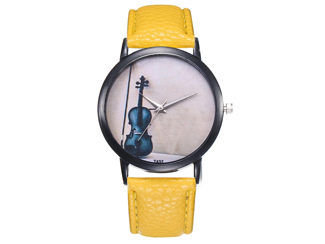 Relógio masculino ultrafino, analógico e simples, com movimento de quartzo e pulseira de PU (amarelo)