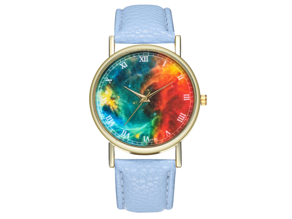 Reloj De Pulsera Unisex Con Correa De Cuero Color Cielo Clara De Moda Estrella