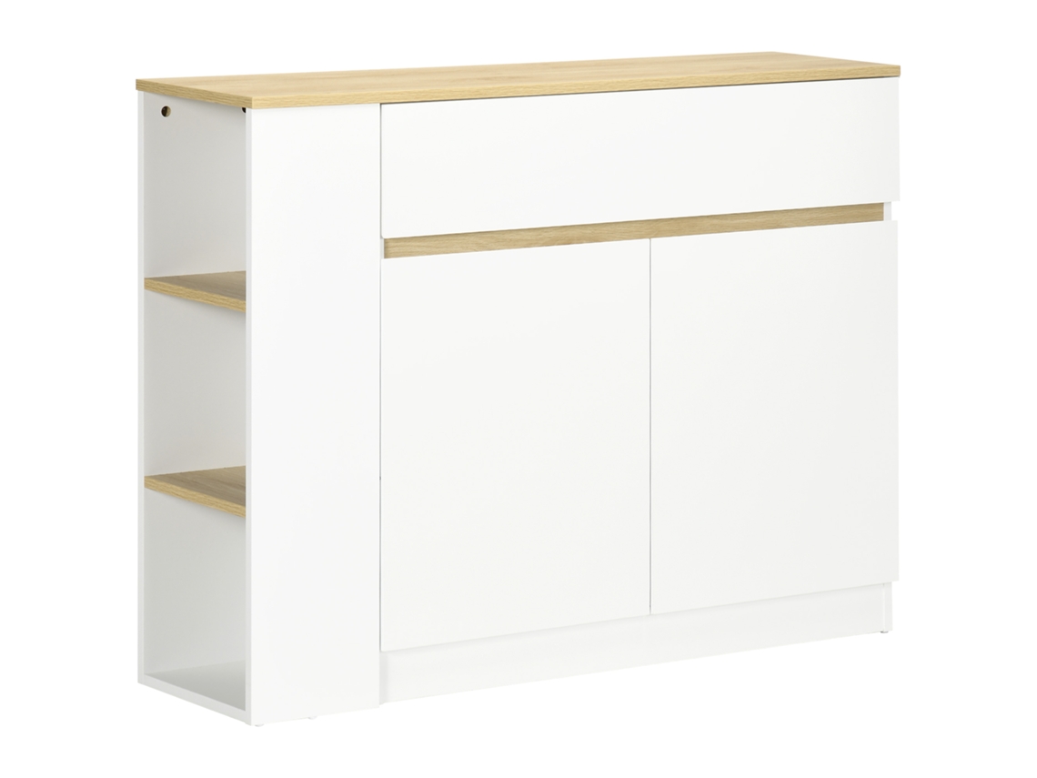 Unidade De Armazenamento Compacta, 2 Gavetas, 3 Prateleiras Abertas E Armário De 2 Portas, 110x29,5x82cm, Branca