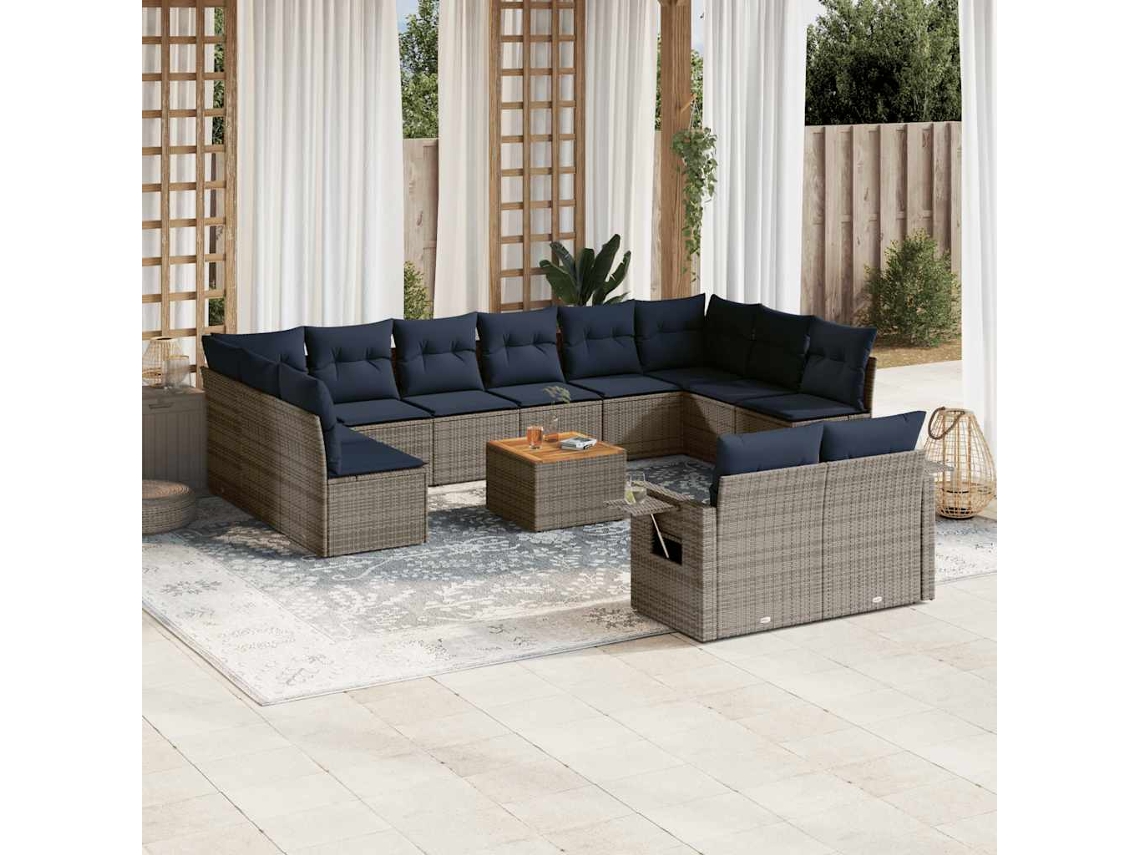 Vidaxl Conjunto De Sofá De Jardim Com 13 Peças E Almofadas Em Rattan Sintético Cinza