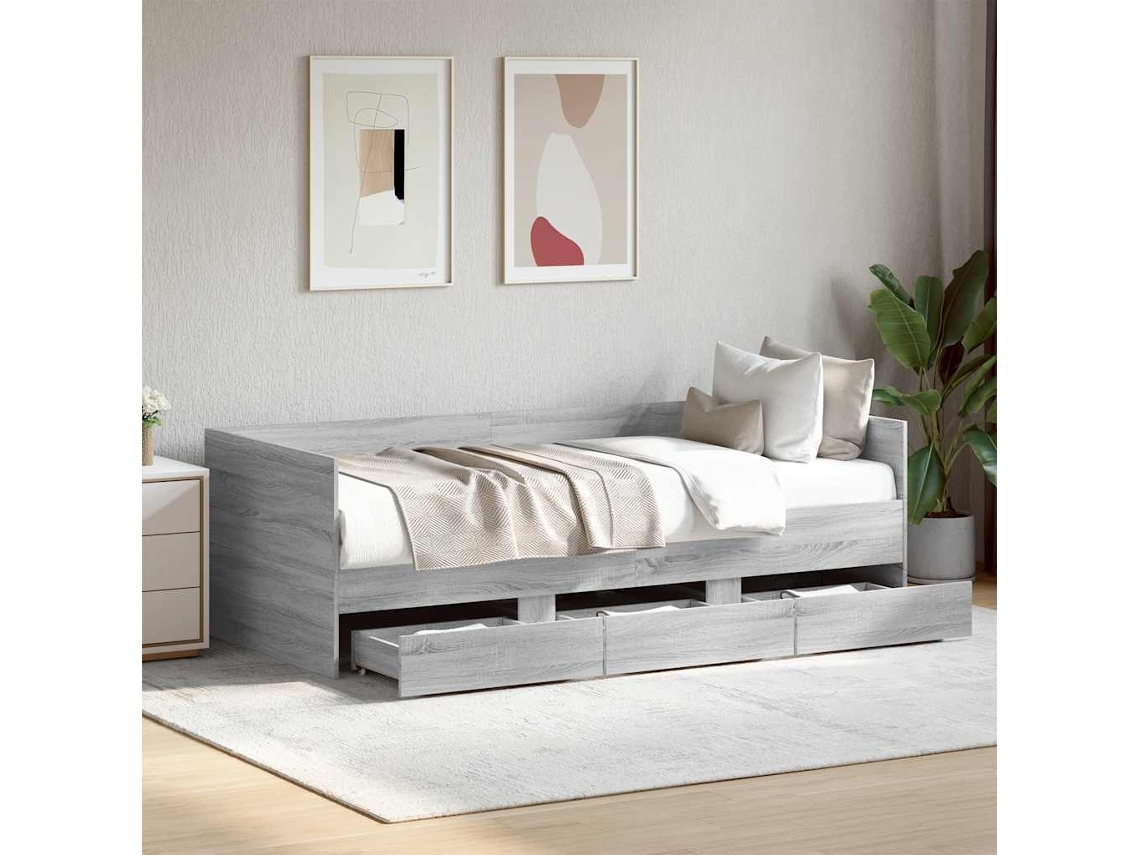Vidaxl Sofá cama com Gavetas Sem Colchão 90x190 Cm Cinzento Sonoma