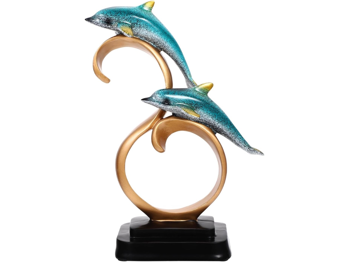 Estatueta De Golfinho Azul Claro Em Resina, Ornamento Decorativo Elegante E Artesanal Para Mesa.