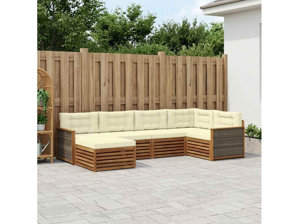 Vidaxl Conjunto De Sofás Para Exterior 6 Pcs Natural E Creme