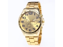 Relógio de pulso masculino elegante com pulseira de aço, mostrador redondo, quartzo (dourado)