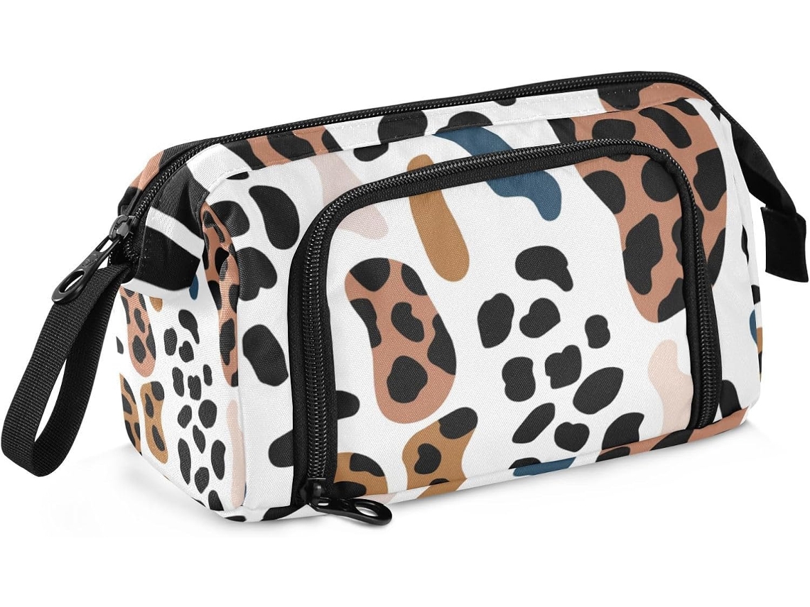Estojo Grande com Zíper Multifuncional Estampa de Leopardo 24 X 9,5 15 Cm Resistente Durável Ergonômico