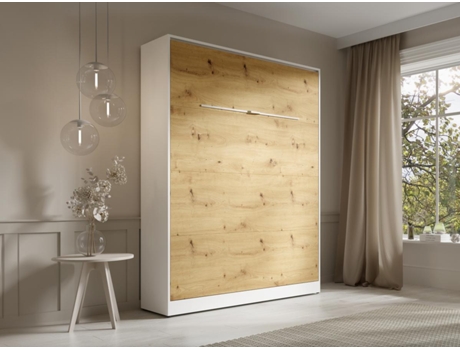 Cama embutida RAPILI VENTE-UNIQUE Natural claro, Branco 160x200 cm - Com colchão - Com sommier