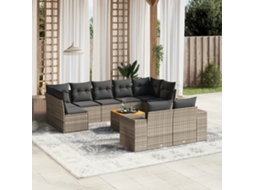 Vidaxl 10 Pcs Conjunto Sofás De Jardim C/ Almofadões Vime Pe Cinzento