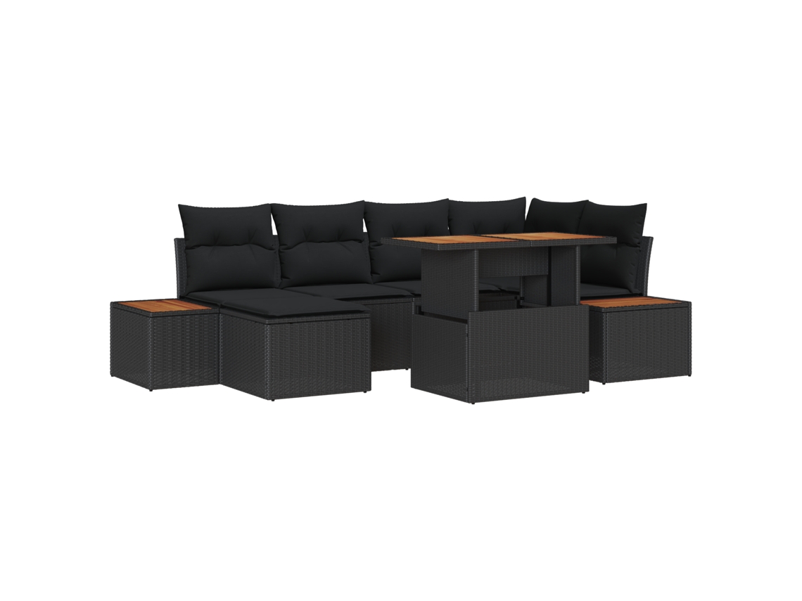 Conjunto 7 Conjunto De Sofá De Jardim Vidaxl Preto Vime Pe (100 X 55 X 73 Cm)