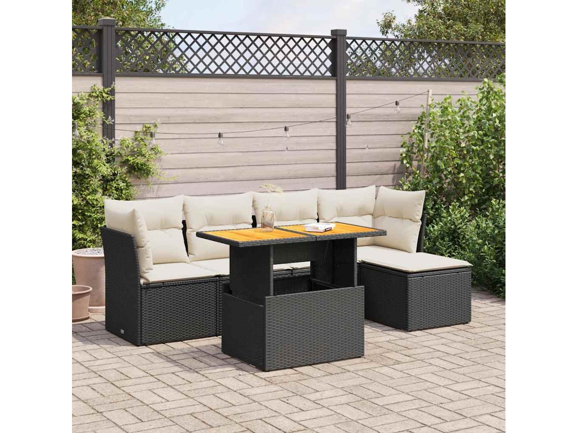 Vidaxl 6 Pcs Conjunto Sofás De Jardim C/ Almofadões Vime Pe Preto