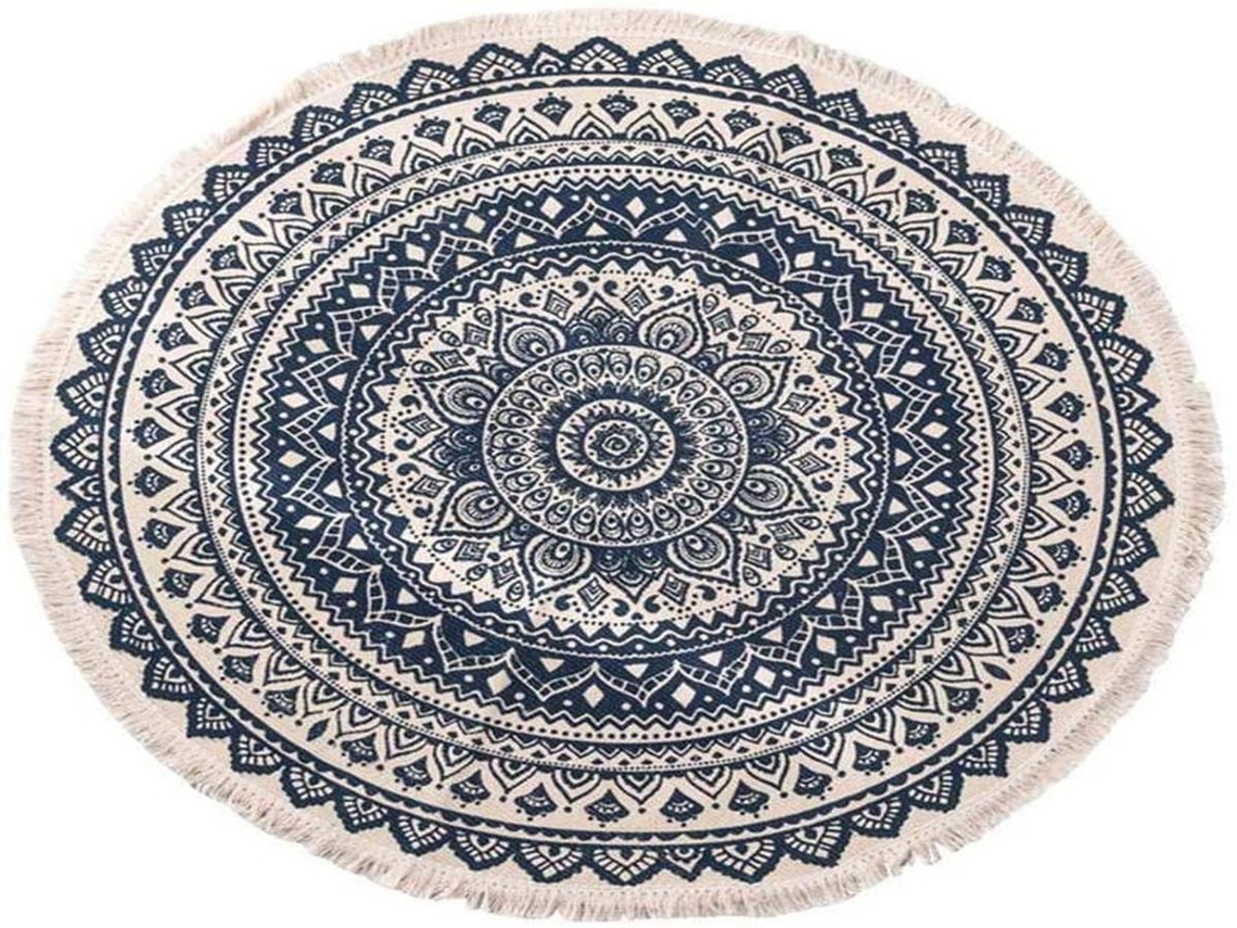 Lurelia Tapete Redondo Nórdico Absorvente Macio Algodão Azul 92x92 Cm Sala Quarto