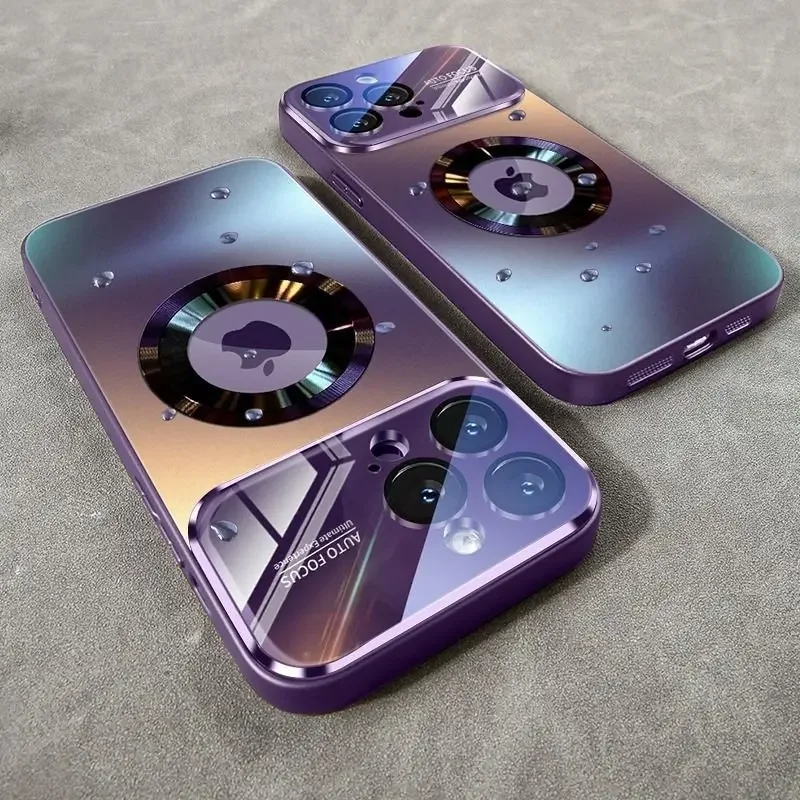 Capa Protetora Magnética Para Carregamento Sem Fio (iphone 13 Pro Max Roxo) Com Câmera De Vidro.