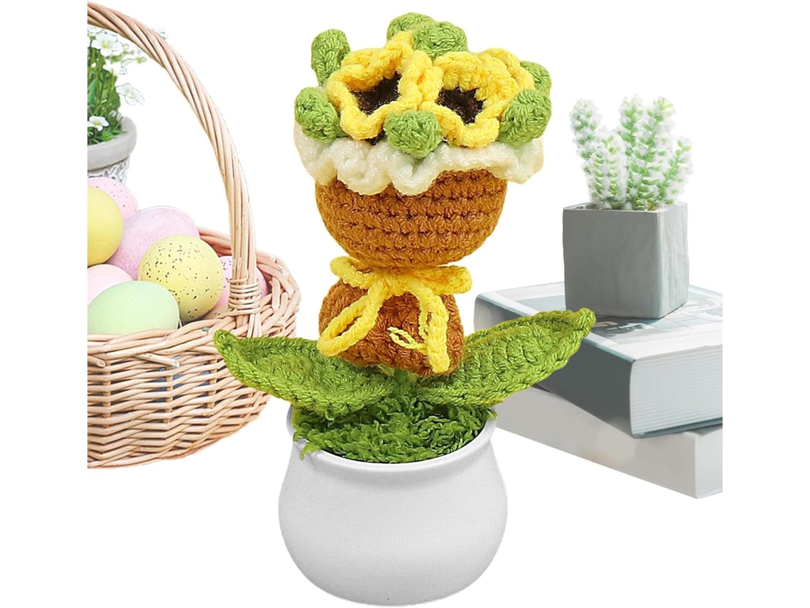 Buquê De Flores De Crochê, Para Escritório | Buquê Colorido Tricotado Para Mulheres