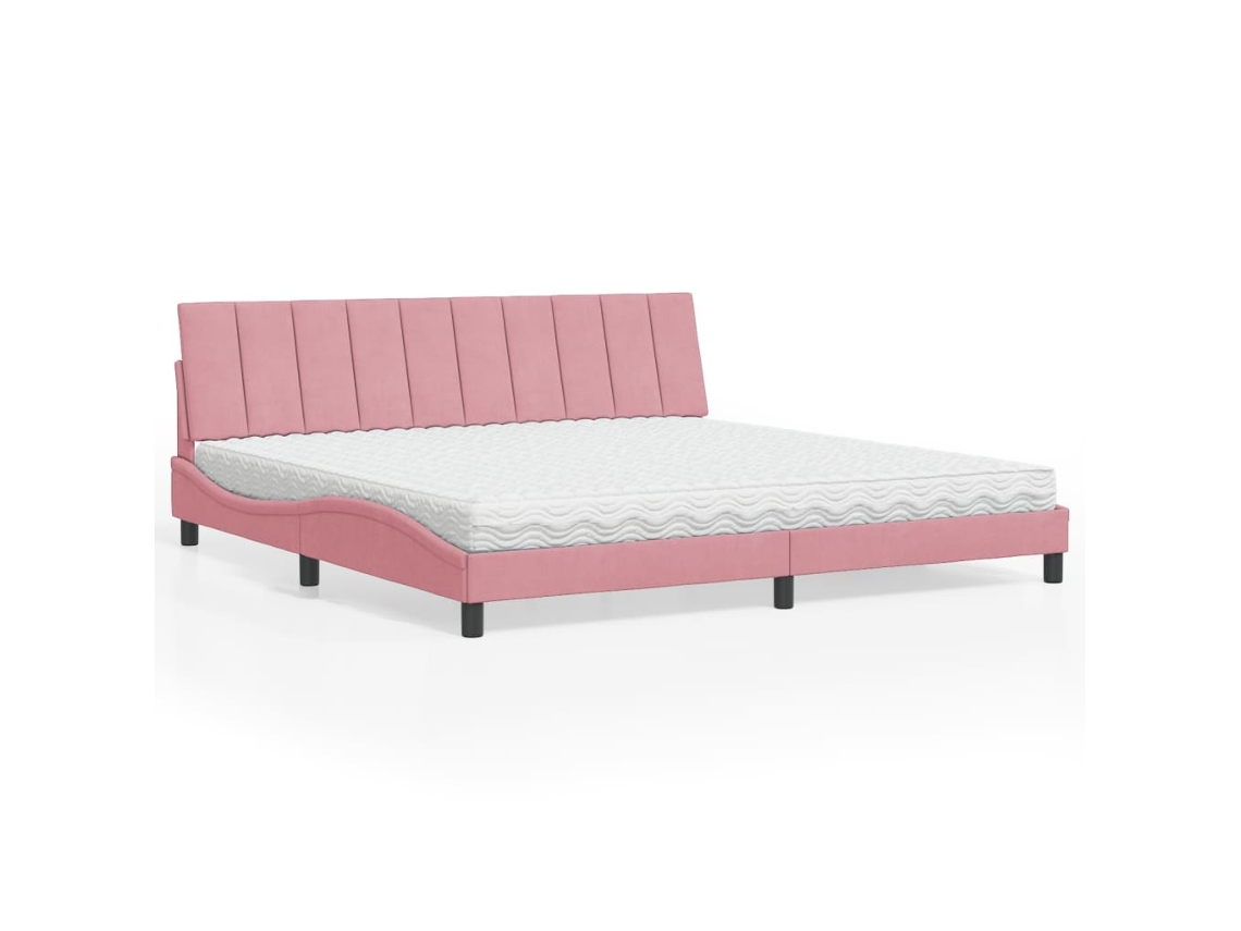 Vidaxl Cama Com Colchão Hanko 200x200 Cm Veludo Rosa