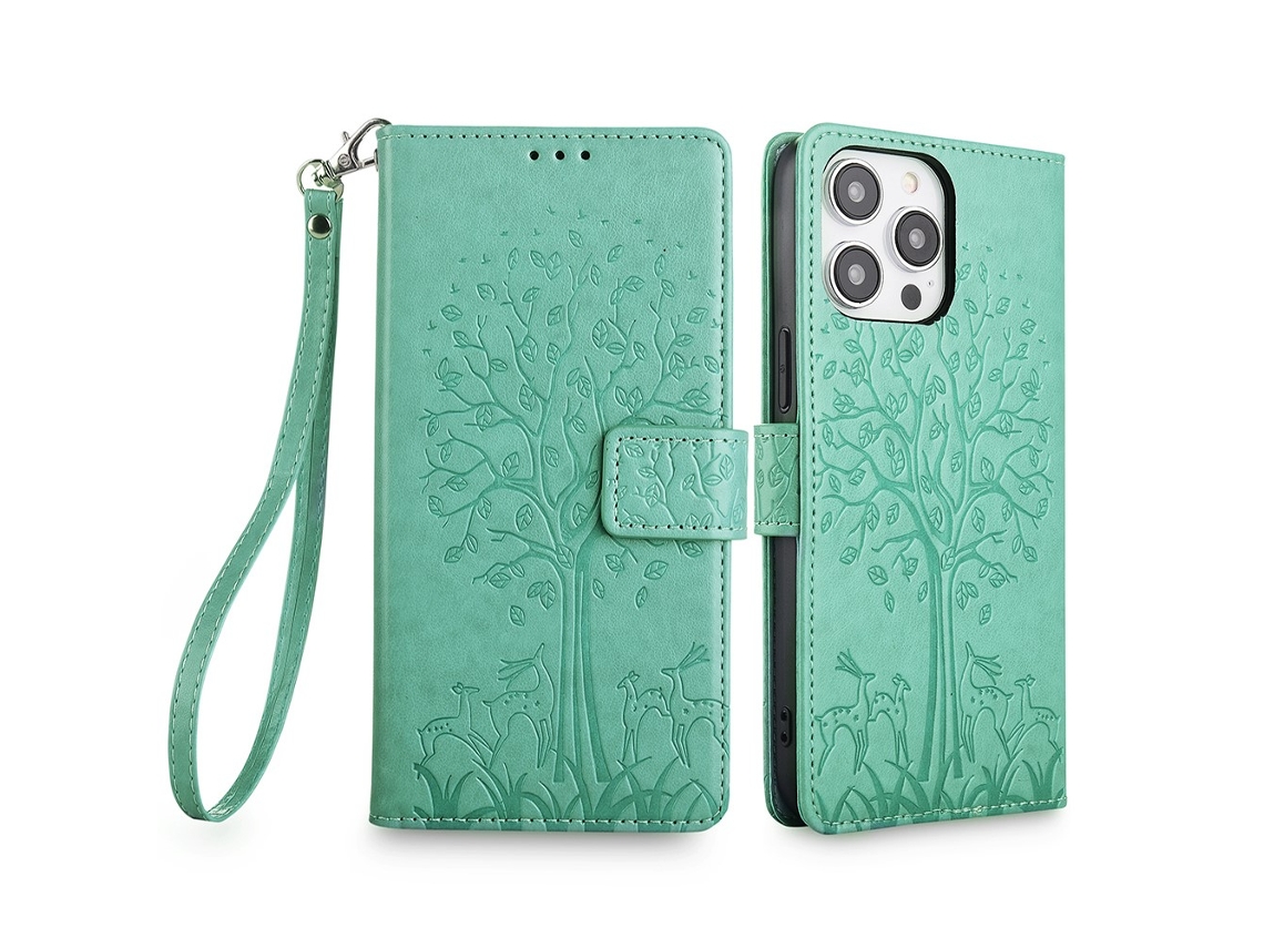 Capa Para Iphone 14 Pro Max Pele Sintética Magnética Verde