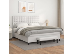 Vidaxl Cama Com Molas/colchão 180x200 Cm Couro Artificial Branco
