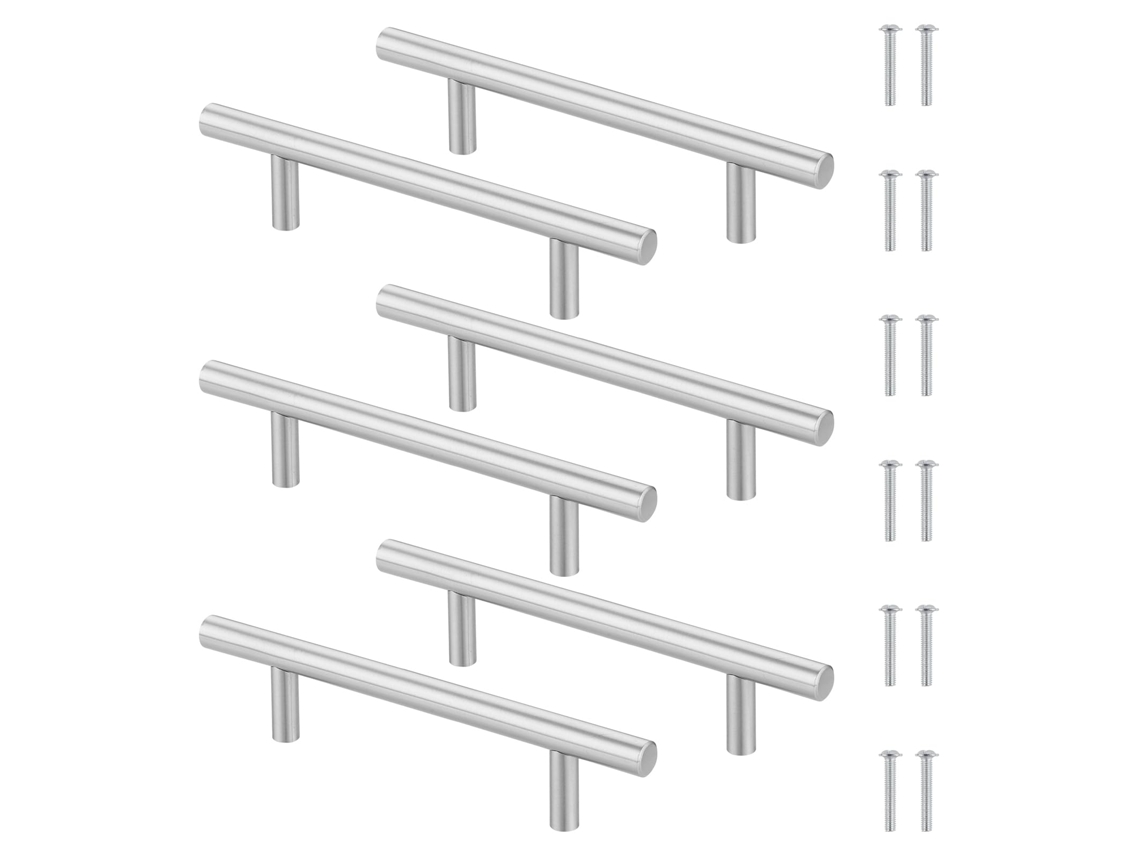 Puxadores Prateados S/MARCA, aço inox, 96mm, 6 peças, com parafusos