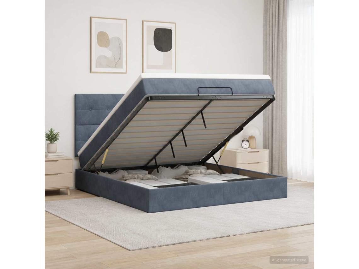 Vidaxl Cama Ottoman Com Colchão Cinzento-escuro 180 X 200 Cm Veludo