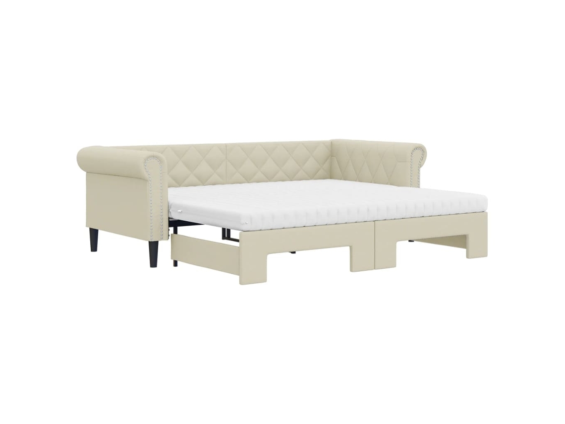 Sofá-cama Com Gavetão Vidaxl Creme Couro Sintético