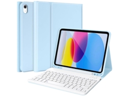 Capa Com Teclado Bluetooth Em Couro Compatível Com Ipad (2025) E 10.9 (2022). Cor, Suporte Integrado, Azul